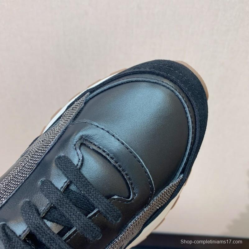 2025 Unisex Brunello Cucinelli Black Brown Leather Suede Sneakers LY