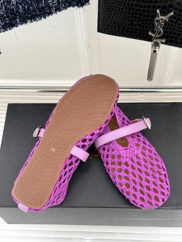 2025 Women AlAIA Purple Woven Leather Mary Jane