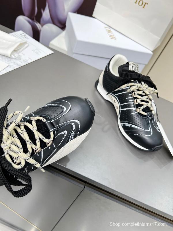 2025 Women Dior Black White Leather Sneakers Handwritten Logo KFY00290