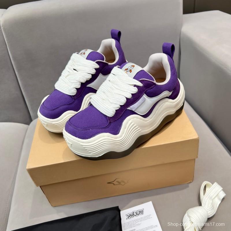 2025 Unisex HEYDAY Purple White Canvas Leather Sneakers Wave Sole KFY00260