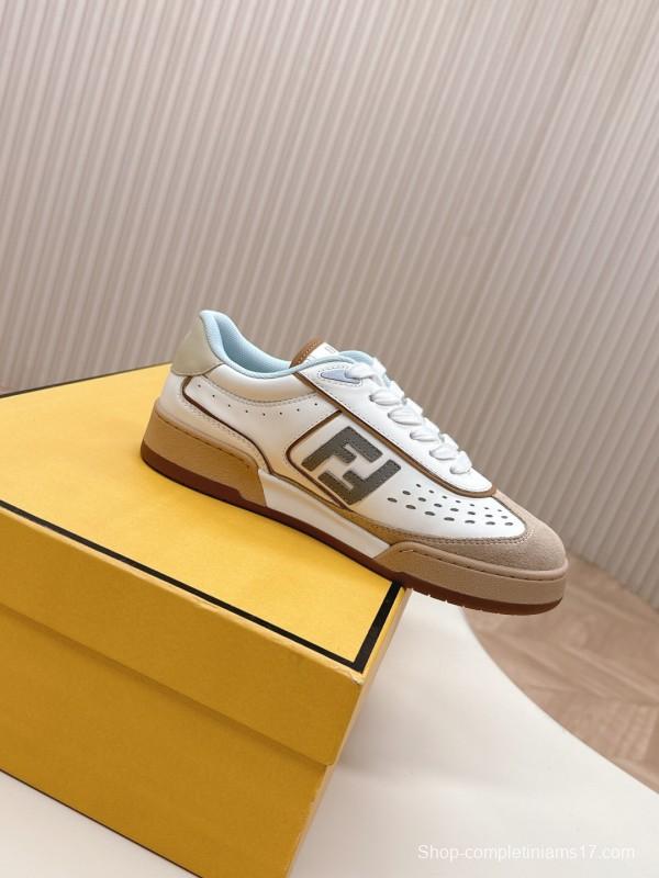 2025 Women Fendi White Beige Suede Leather Sneakers LY00350(F)