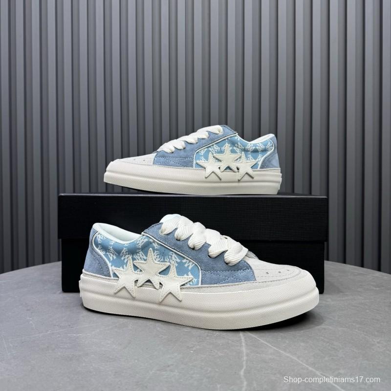 2025 Unisex Amiri Blue White Suede Canvas Sneakers