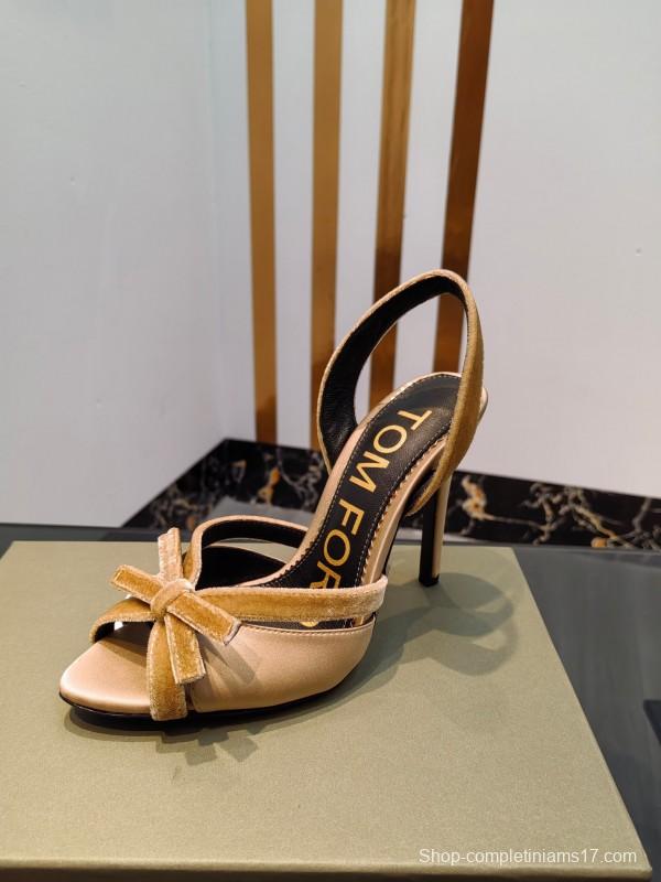 2025 Women TOM FORD Beige Velvet Silk High Heel Slingback Bow KFY00300