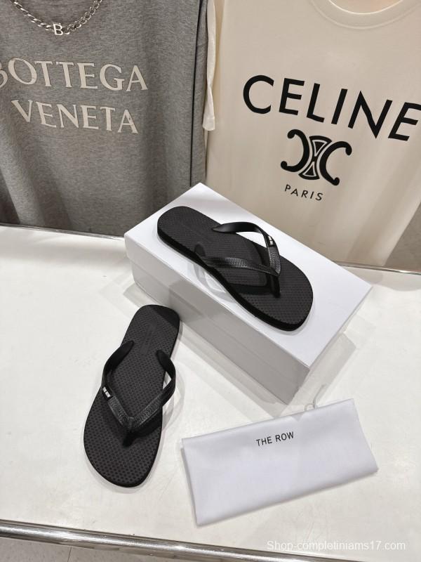 2025 Unisex The Row Black Rubber Flip Flop Minimalist Design Casual Beach Sandals KFY00160