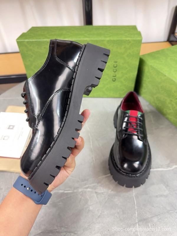 2024 Women Gucci Black Leather Oxford Shoes MJ00320