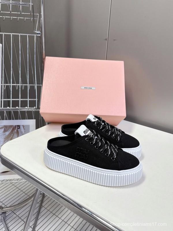 2025 Women Miu Miu Black Canvas Sneakers LY