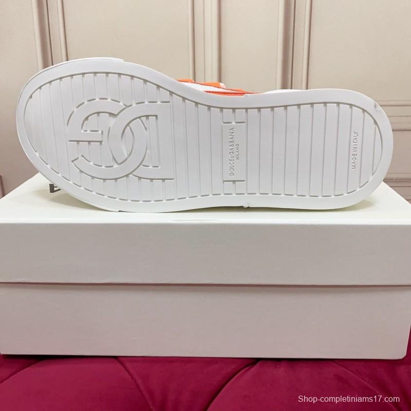 2025 Unisex Dolce & Gabbana Orange White Mesh Leather Sneakers