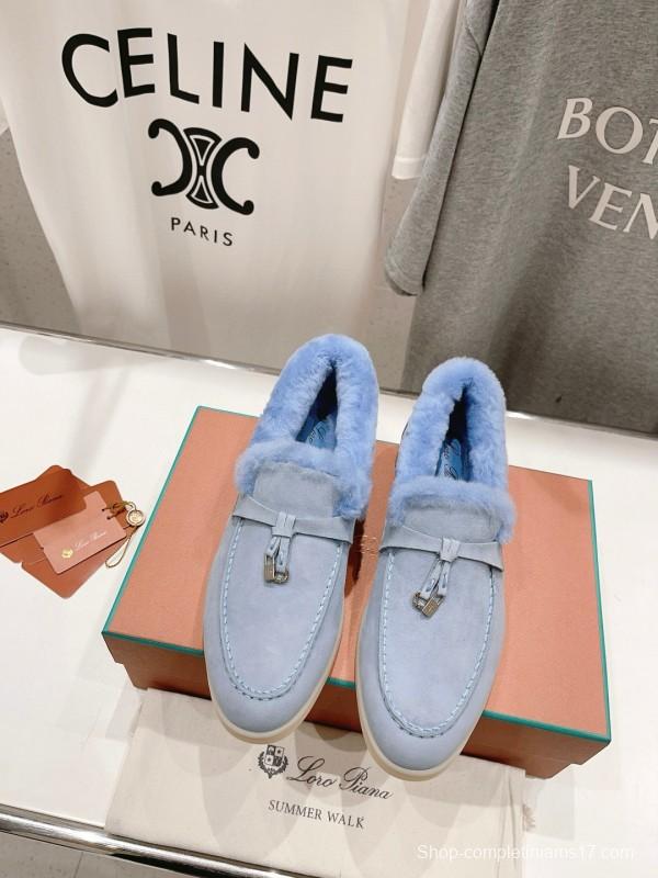 2024 Slippers LP Light Blue Suede Shearling Slippers