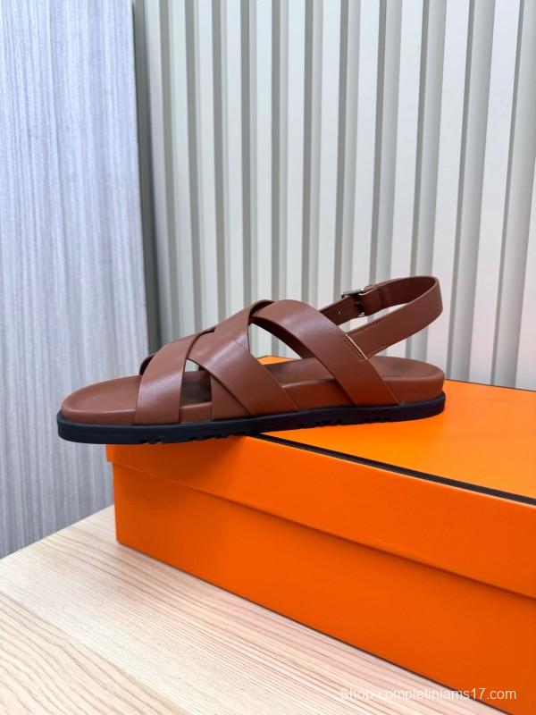 2025 Women Hermès Brown Leather Sandals LY00270