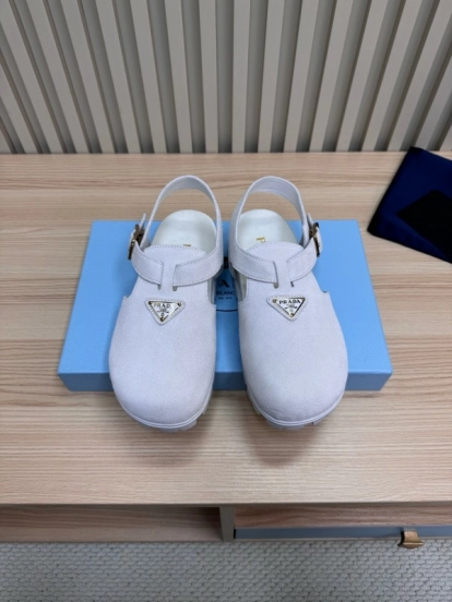 2025 Women Prada White Suede Sandals LY00280