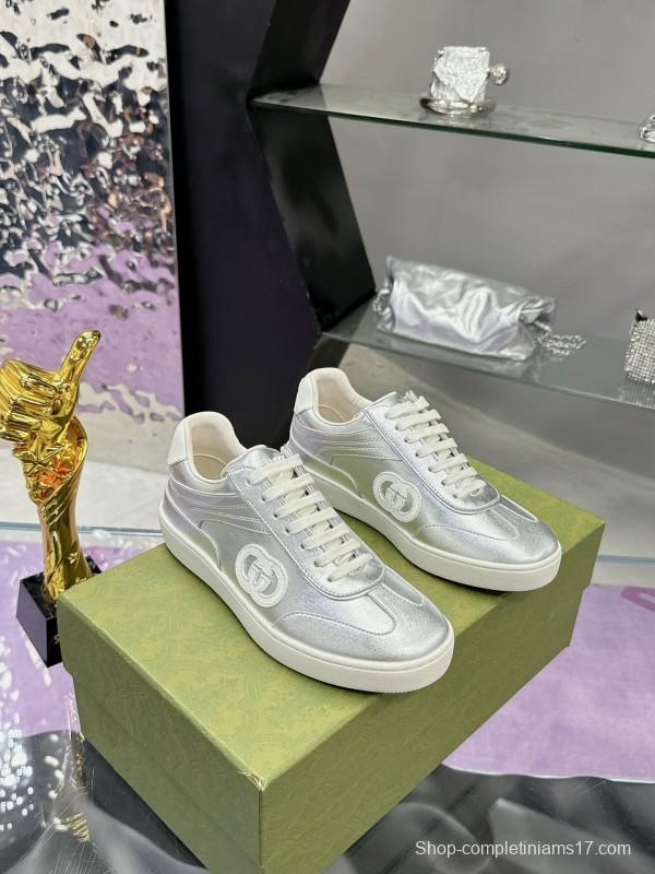 2024 Unisex Gucci Silver White Leather Suede Sneakers MJ00310