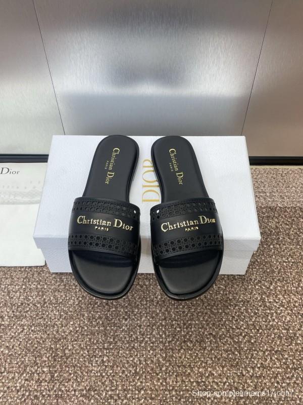2025 Women Dior Black Leather Slides