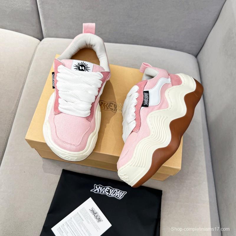 2025 Women HEYDAY Pink White Canvas Wave Sneakers
