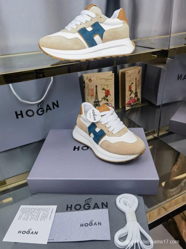 2025 Unisex HOGAN White Beige Blue Leather Suede Platform Sneakers H-STRIPES LY00360(F)/LY00370(M)