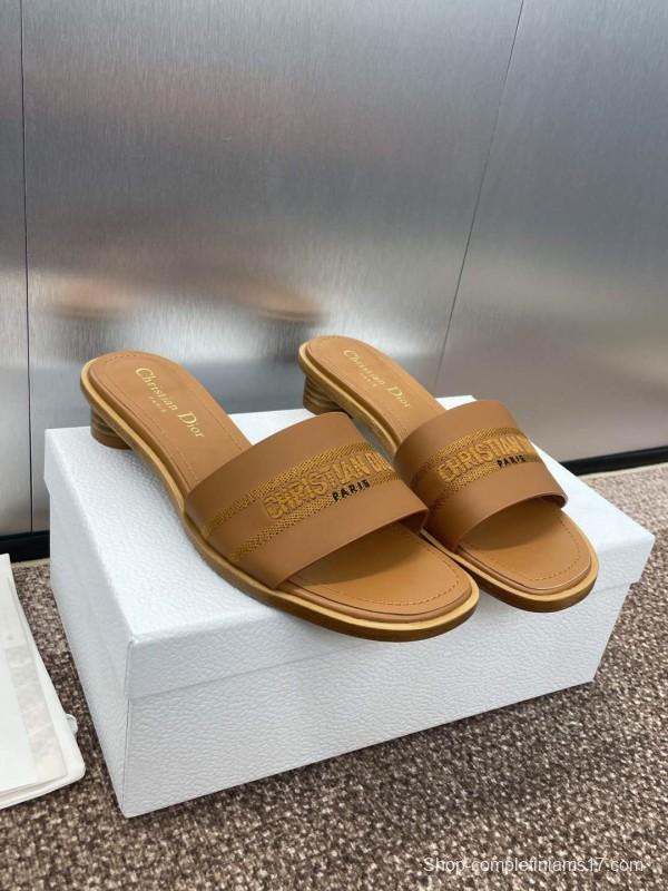 2025 Women Dior Brown Leather Slippers