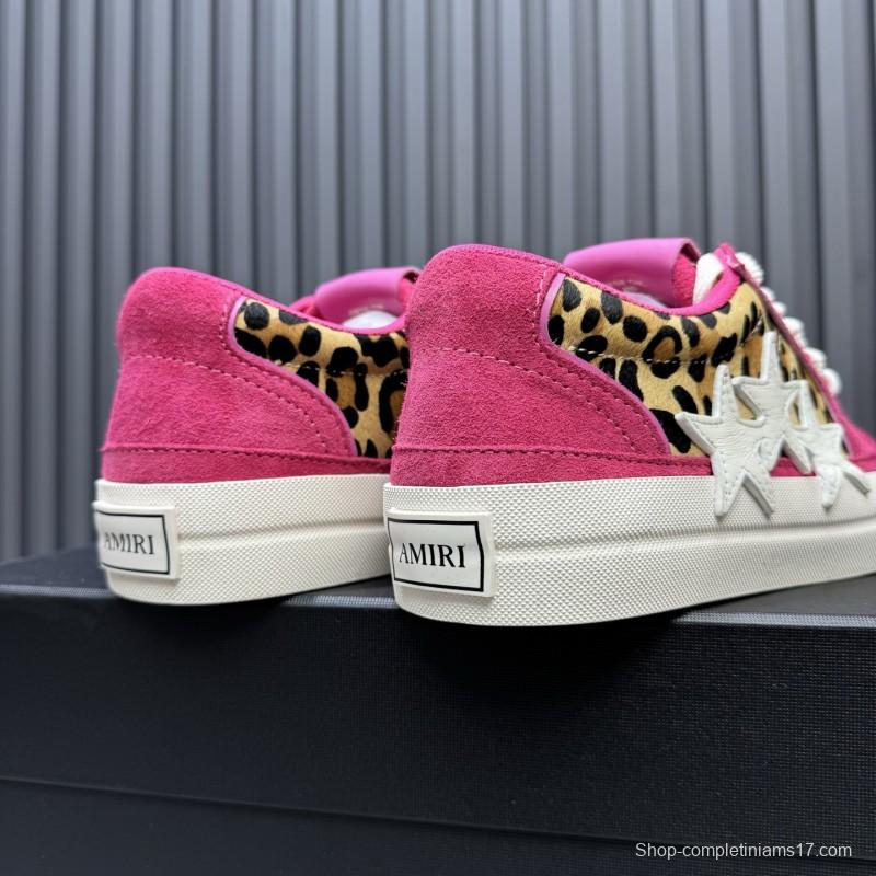 2025 Unisex Amiri Pink Leopard Suede Leather Sneakers