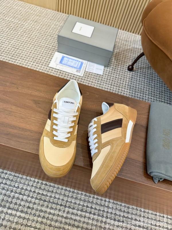 2025 Men TOM FORD Beige Brown Suede Leather Sneakers LY00360