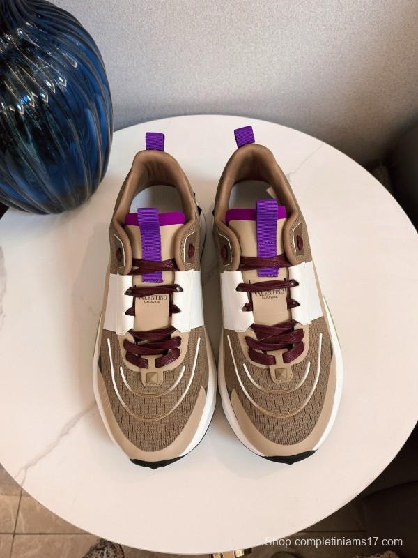 2024 Unisex Valentino beige white purple mesh leather sneakers