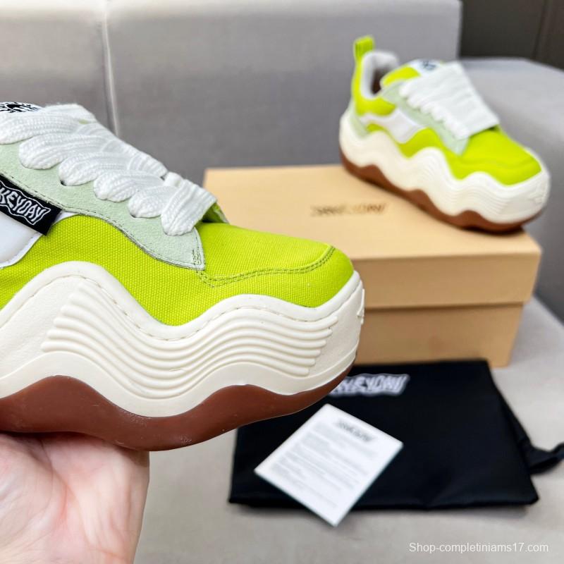 2025 Women HEYDAY Yellow White Green Canvas Leather Wave Bread Sneakers KFY00260