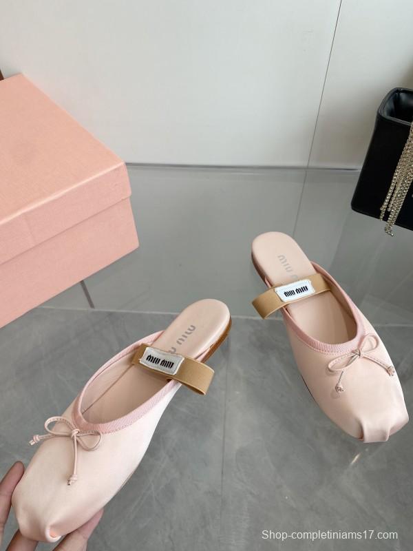2025 Women Miu Miu Pink Satin Ballet Flats KFY00280