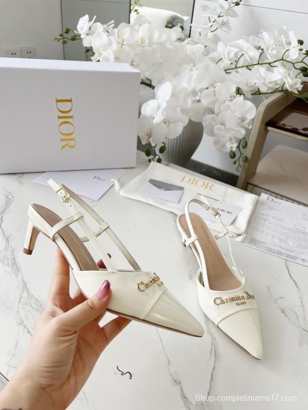 2025 Women Dior Ivory Leather Slingback High Heels KFY00310