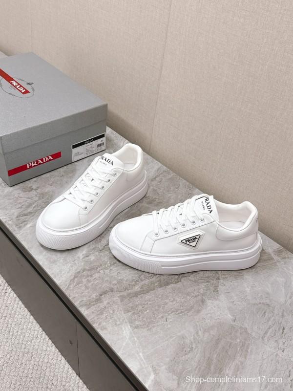 2025 Unisex Prada White Calf Leather Sneakers Retro Thick Sole KFY00290