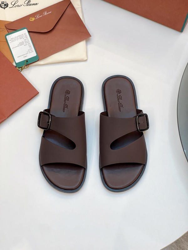 2025 Men Le Parmentier Brown Leather Slippers AS00250