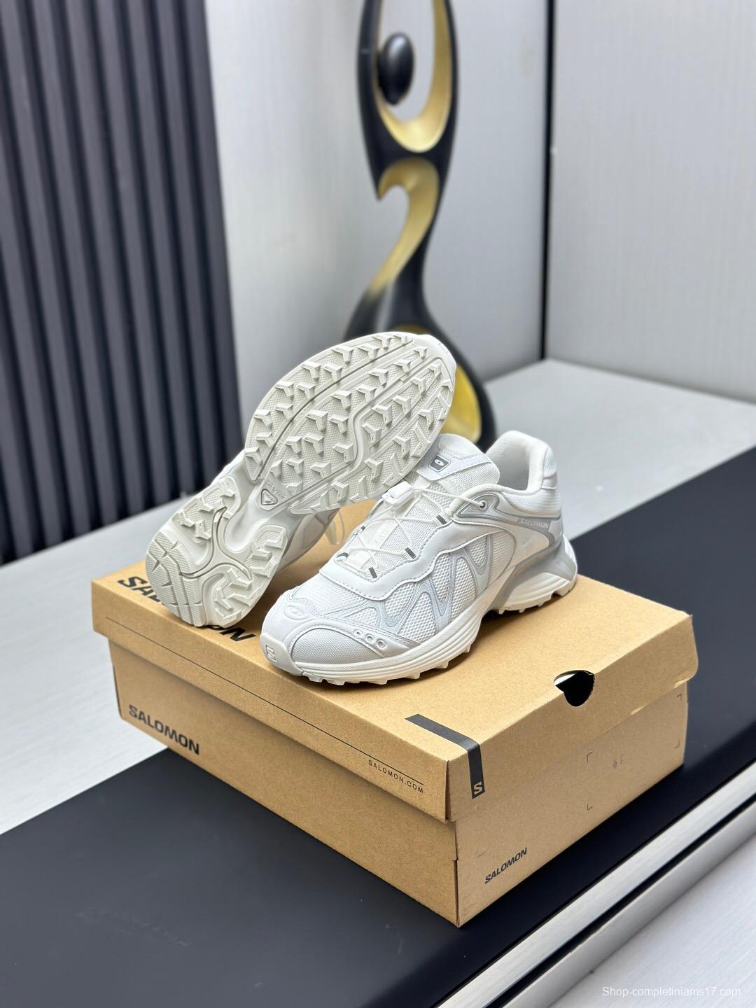 2025 Unisex Salomon White Cream Leather Mesh Sneakers AS00320