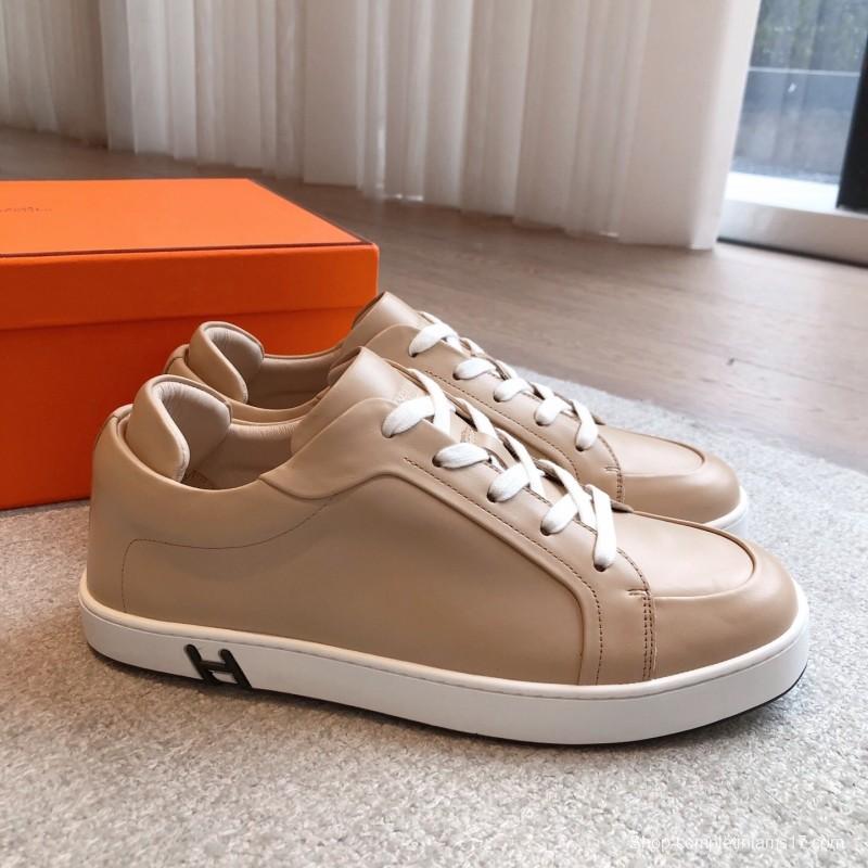 2025 Unisex H Beige Leather Sneakers AS00380