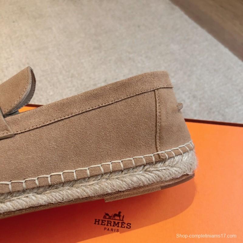 2025 Unisex Hermès Beige Calfskin Suede Loafers AS00380