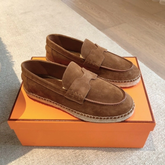 2025 Unisex Hermès Brown Suede Calfskin Loafers AS00380