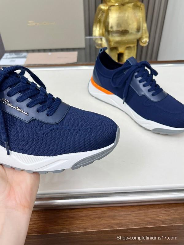 2025 Unisex Santoni Navy Orange Wool Blend Knit Sneakers AS00320