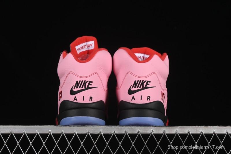 Awake NY Air Jordan 5 Retro Sneakers with Arctic Pink Colorway and Awake NY Logo Mesh - DV4982-600