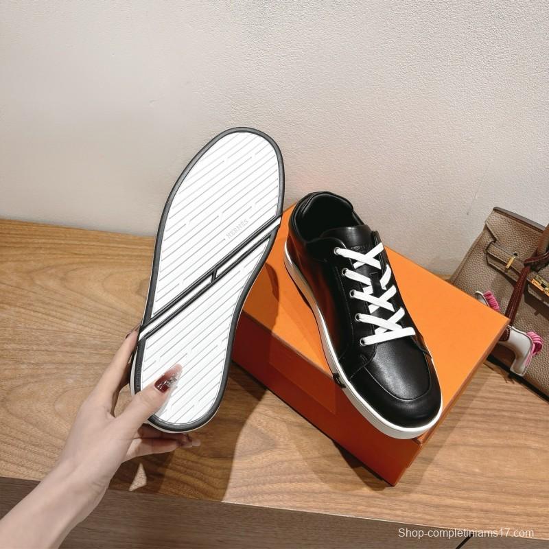 2025 Unisex Hermès Black Leather Sneakers AS00380