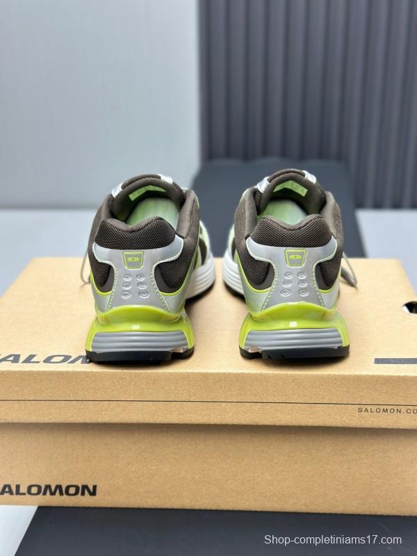 2025 Unisex SALOMON Brown White Cream Leather Mesh Sneakers AS00320