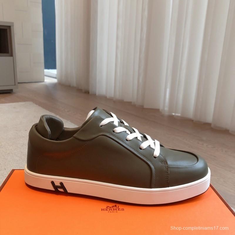 2025 Men Hermès Green White Leather Sneakers AS00380