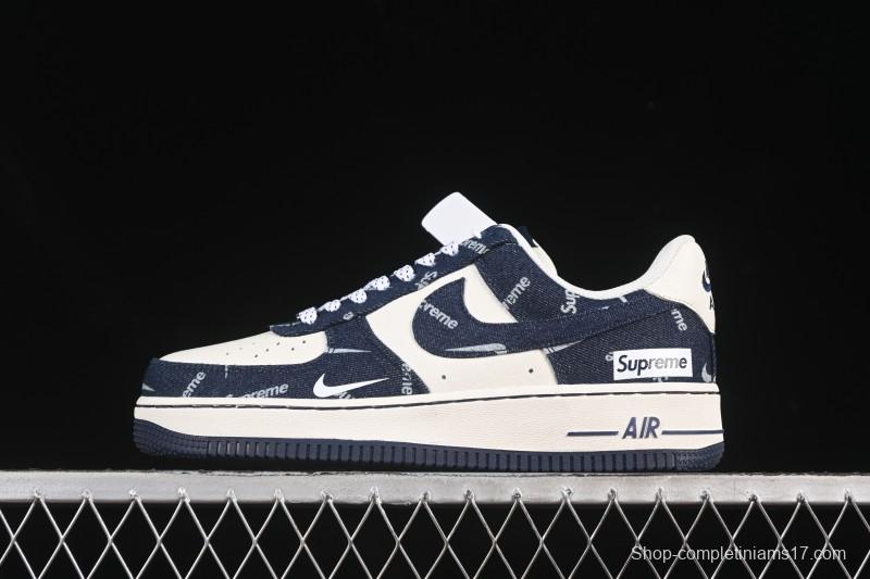 Nike Air Force 1 '07 Low Supreme Collaboration Blue Denim White Swoosh Casual Sneakers - LW9279-005