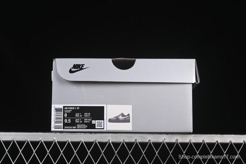 Nike Air Force 1 '07 Low Black Silver Court Low-Top Casual Sneakers - ZH0316-085