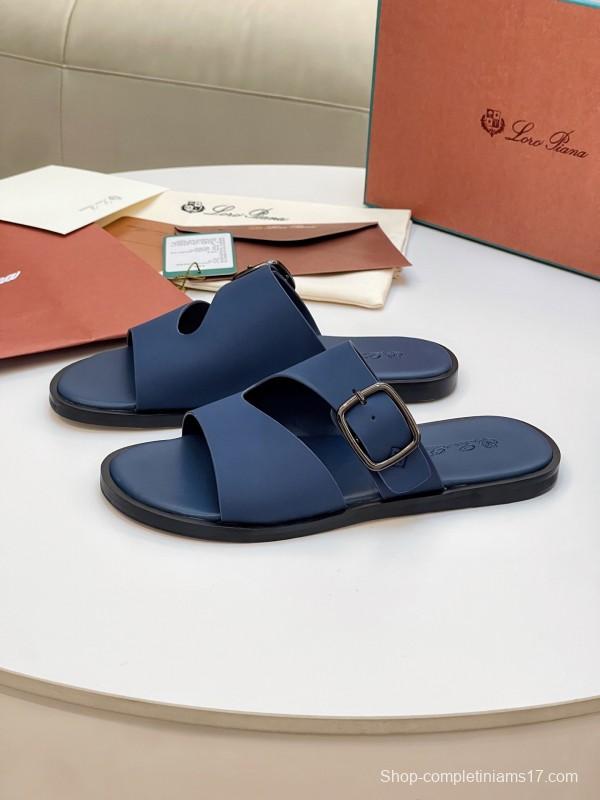 2025 Men Loro Piana Blue Leather Slippers AS00250