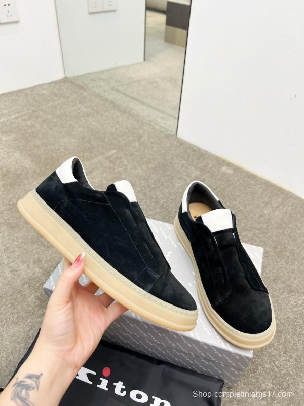 2025 Men Kiton Apricot Calf Suede Slip-On Casual Shoes AS00320