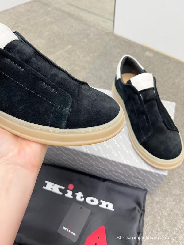 2025 Men Kiton Apricot Calf Suede Slip-On Casual Shoes AS00320