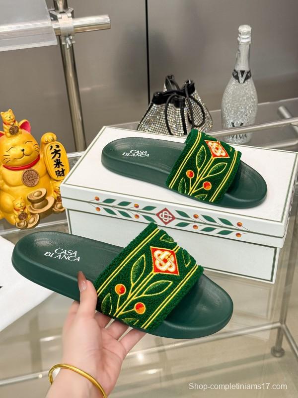 2025 Men CASA BLANCA Green Embroidery Slippers Original Embroidery KFY00160