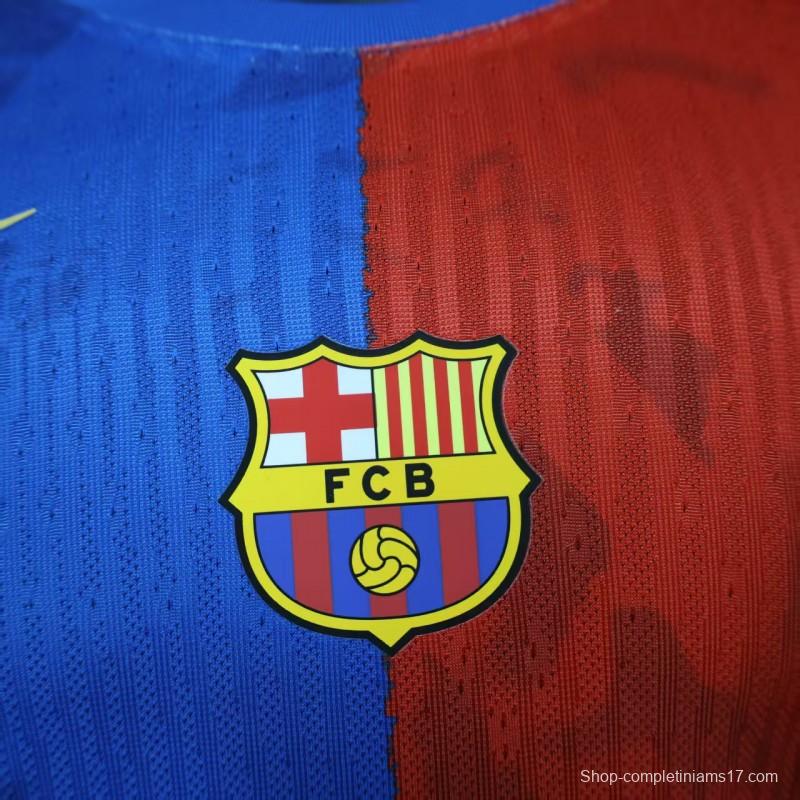 Player Version 25/26 Barcelona Travis Scott Blue with Red Half Split Jersey