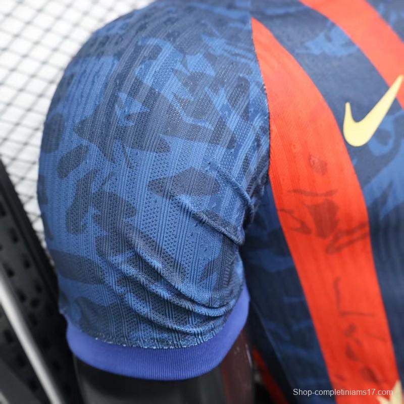 Player Version 25/26 Barcelona Home Blue Red Stripes Jersey with Spotify Sponsor