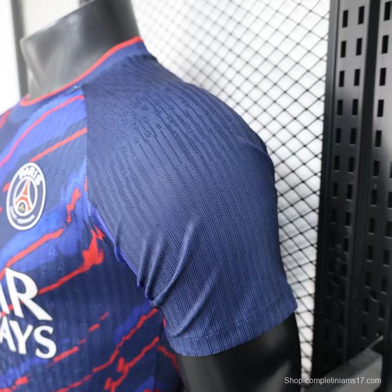 Player Version 25/26 PSG Paris Saint-Germain Blue with Red Lightning Pattern Jersey