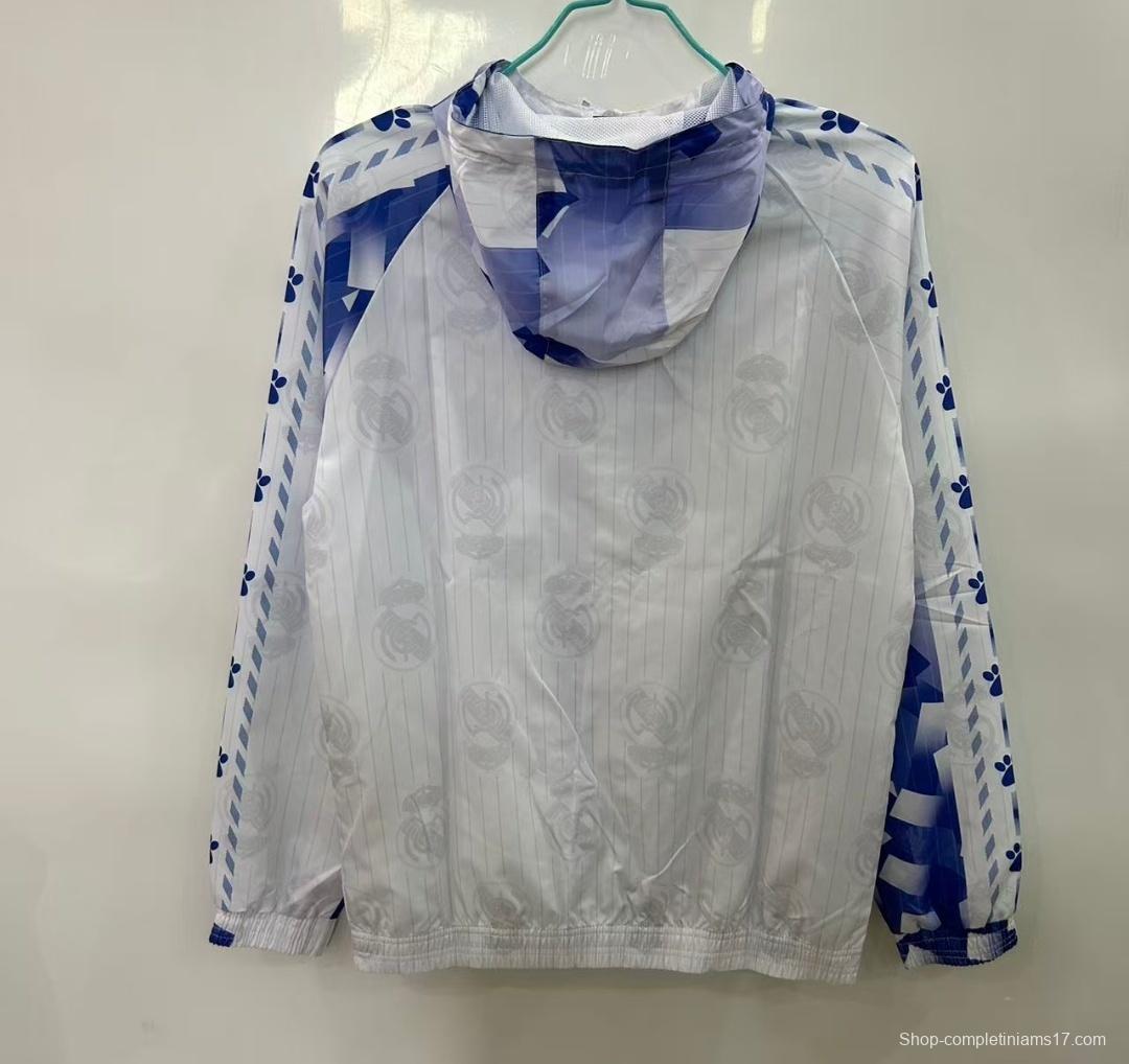 25/26 Real Madrid White with Blue Geometric Pattern Windbreaker