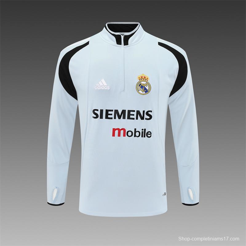 Retro 04/05 Real Madrid Light Grey Half Zipper Jacket+Long Pants