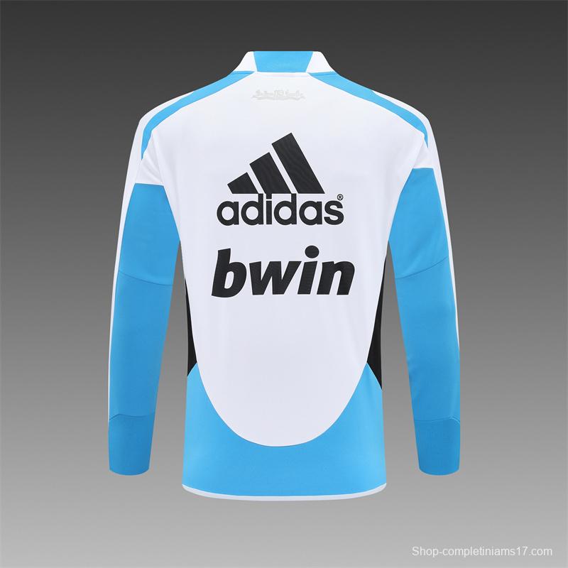Retro 12/13 Real Madrid White/Blue Half Zipper Jacket+Long Pants