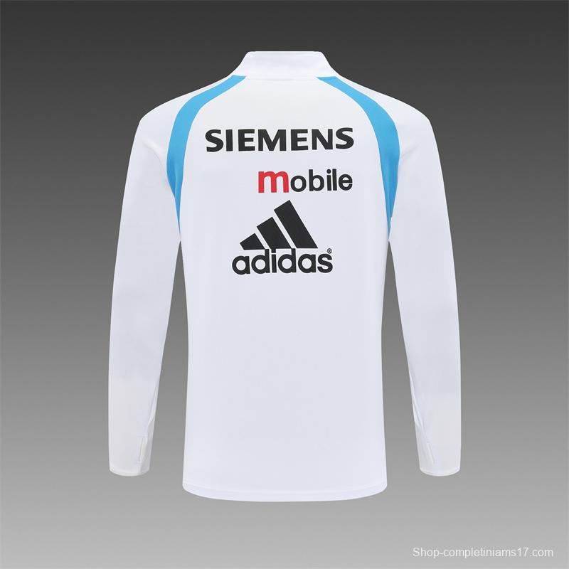 Retro 03/04 Real Madrid White Half Zipper Jacket
