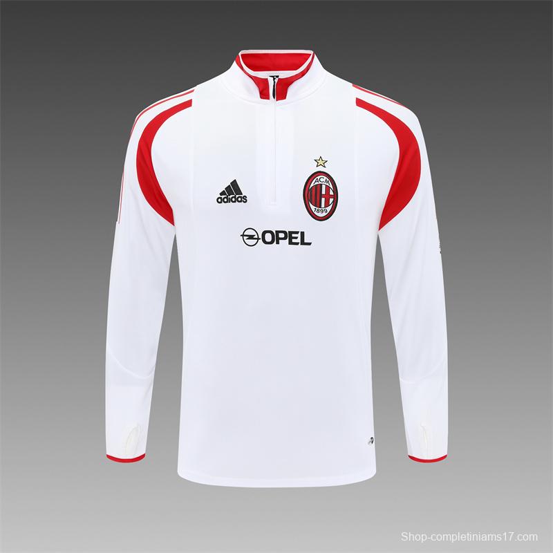 Retro 04/05 AC Milan White Half Zipper Jacket+Long Pants